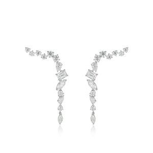 Multi Shape 26 Diamonds 18K White Gold Ear Climber Earrings